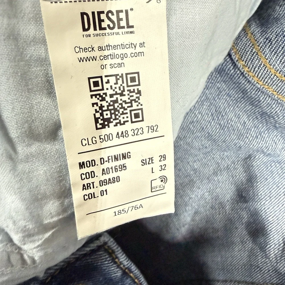 Diesel D-Fining Jeans‎ Men 29x30 Blue Regular Tapered Stretch Medium Wash 09A80